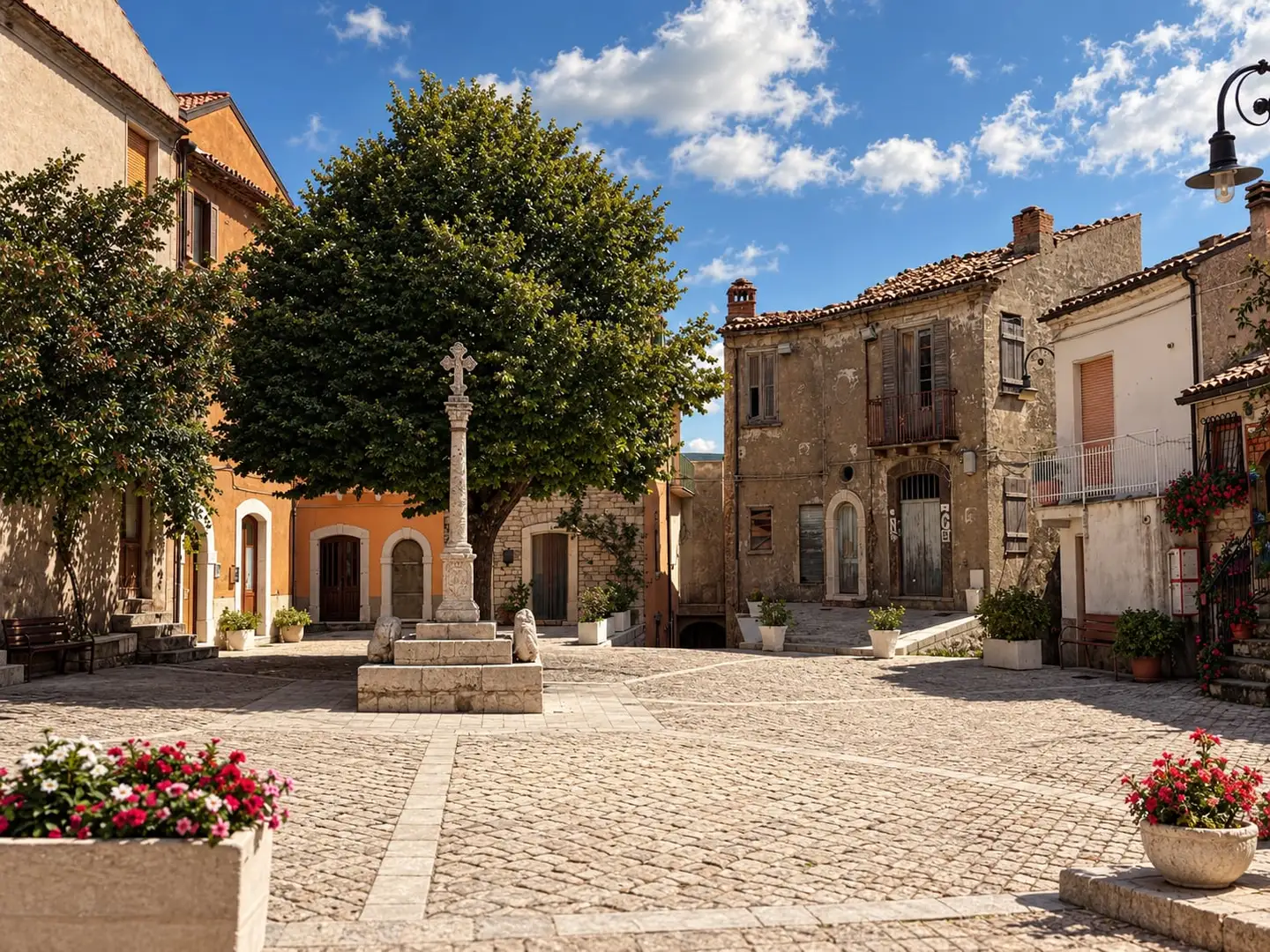 A quiet stone piazza in a Molise borgo